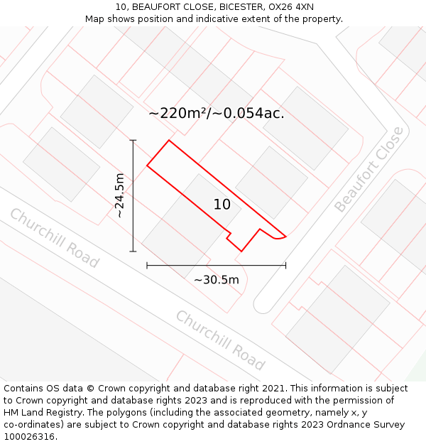 10, BEAUFORT CLOSE, BICESTER, OX26 4XN: Plot and title map