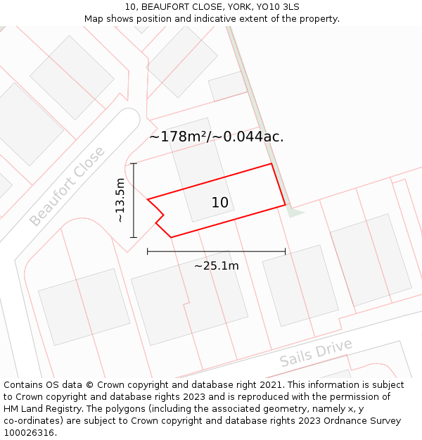 10, BEAUFORT CLOSE, YORK, YO10 3LS: Plot and title map