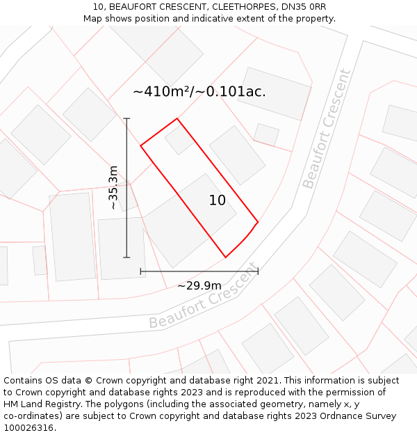 10, BEAUFORT CRESCENT, CLEETHORPES, DN35 0RR: Plot and title map