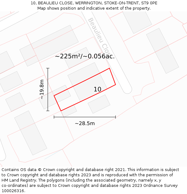 10, BEAULIEU CLOSE, WERRINGTON, STOKE-ON-TRENT, ST9 0PE: Plot and title map
