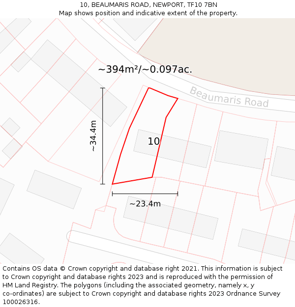 10, BEAUMARIS ROAD, NEWPORT, TF10 7BN: Plot and title map