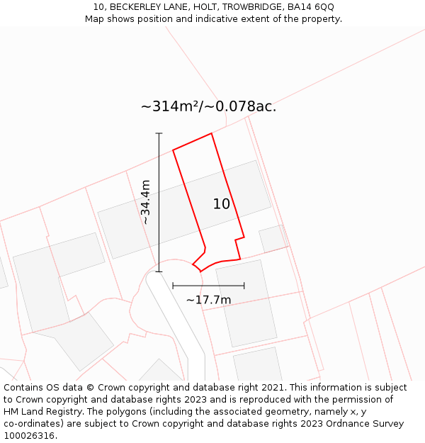 10, BECKERLEY LANE, HOLT, TROWBRIDGE, BA14 6QQ: Plot and title map