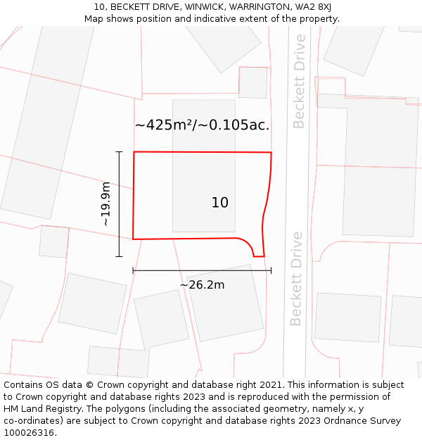 10, BECKETT DRIVE, WINWICK, WARRINGTON, WA2 8XJ: Plot and title map