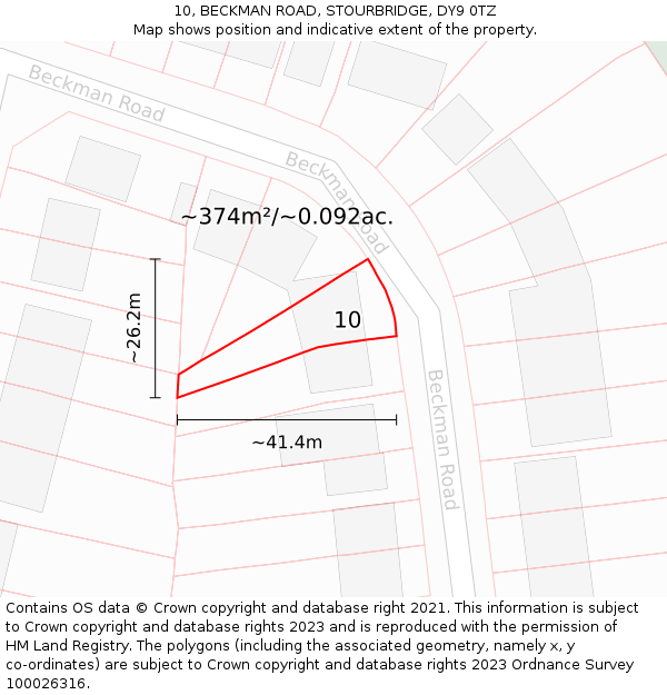 10, BECKMAN ROAD, STOURBRIDGE, DY9 0TZ: Plot and title map