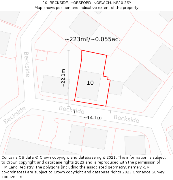 10, BECKSIDE, HORSFORD, NORWICH, NR10 3SY: Plot and title map