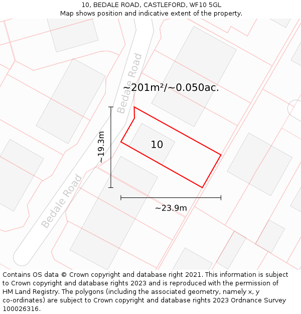 10, BEDALE ROAD, CASTLEFORD, WF10 5GL: Plot and title map