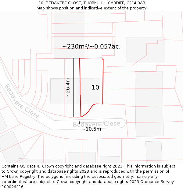 10, BEDAVERE CLOSE, THORNHILL, CARDIFF, CF14 9AR: Plot and title map
