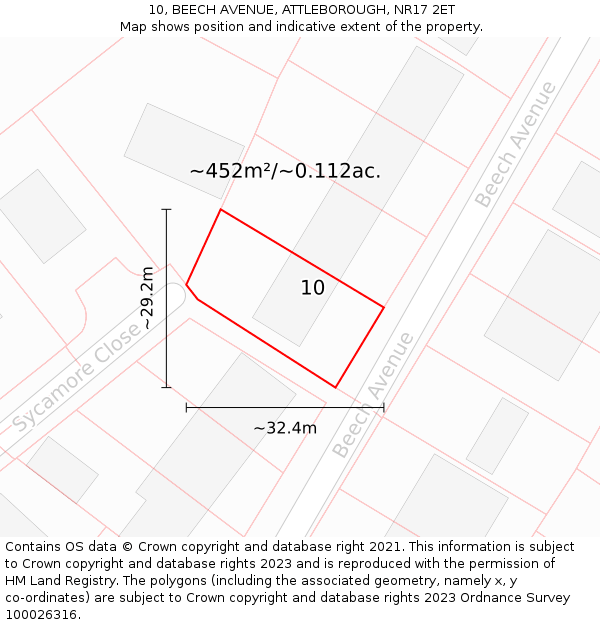 10, BEECH AVENUE, ATTLEBOROUGH, NR17 2ET: Plot and title map
