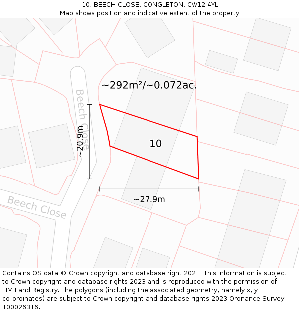 10, BEECH CLOSE, CONGLETON, CW12 4YL: Plot and title map