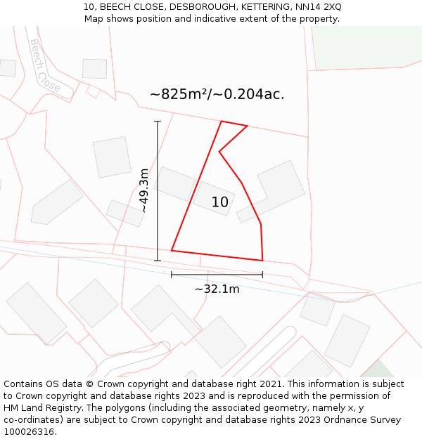 10, BEECH CLOSE, DESBOROUGH, KETTERING, NN14 2XQ: Plot and title map