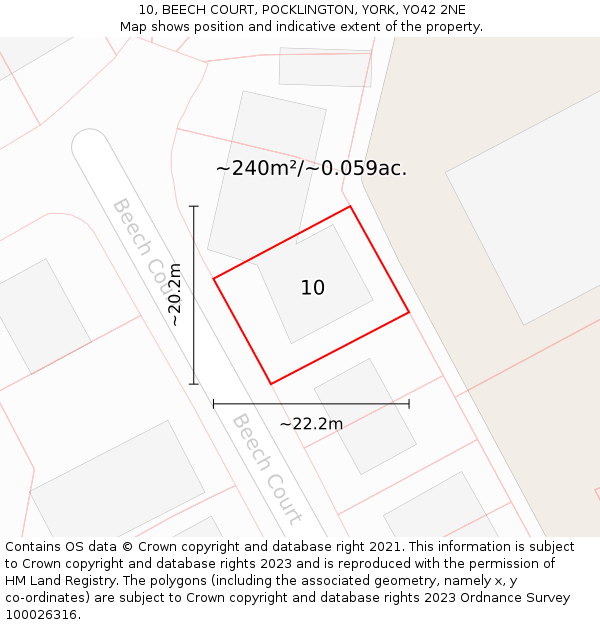 10, BEECH COURT, POCKLINGTON, YORK, YO42 2NE: Plot and title map