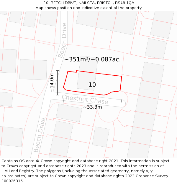 10, BEECH DRIVE, NAILSEA, BRISTOL, BS48 1QA: Plot and title map