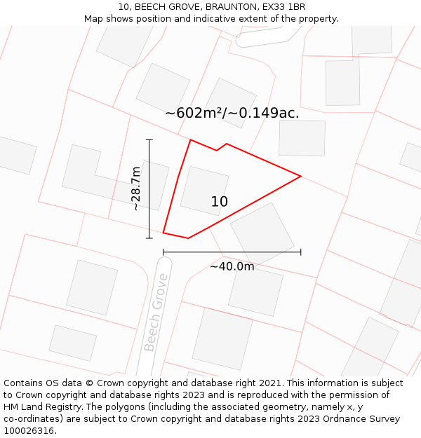 10, BEECH GROVE, BRAUNTON, EX33 1BR: Plot and title map