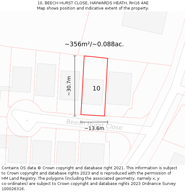 10, BEECH HURST CLOSE, HAYWARDS HEATH, RH16 4AE: Plot and title map