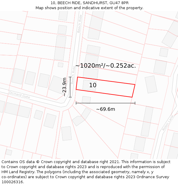 10, BEECH RIDE, SANDHURST, GU47 8PR: Plot and title map