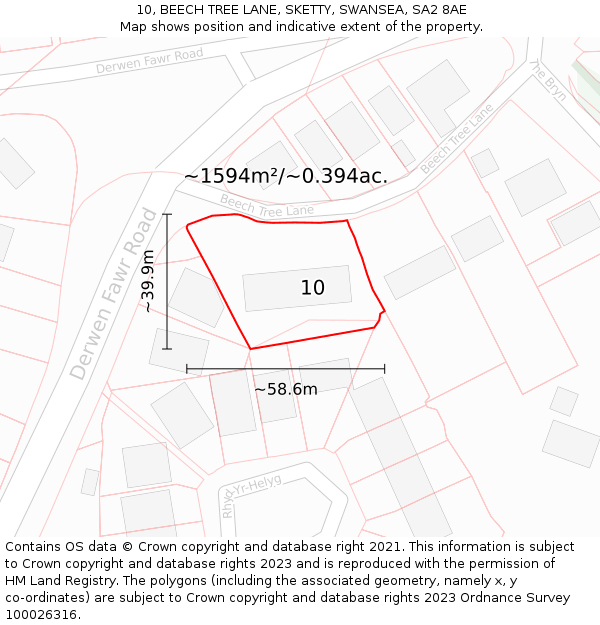 10, BEECH TREE LANE, SKETTY, SWANSEA, SA2 8AE: Plot and title map