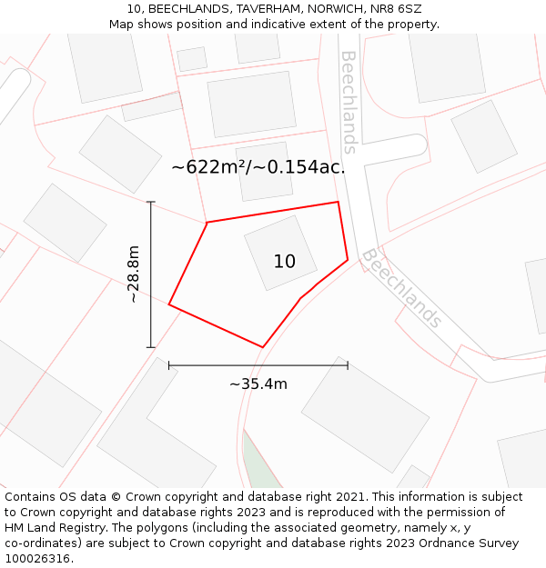 10, BEECHLANDS, TAVERHAM, NORWICH, NR8 6SZ: Plot and title map