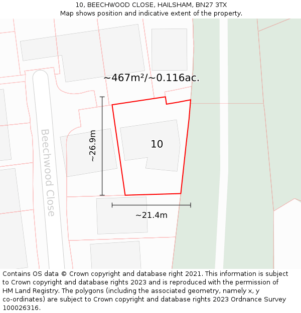 10, BEECHWOOD CLOSE, HAILSHAM, BN27 3TX: Plot and title map