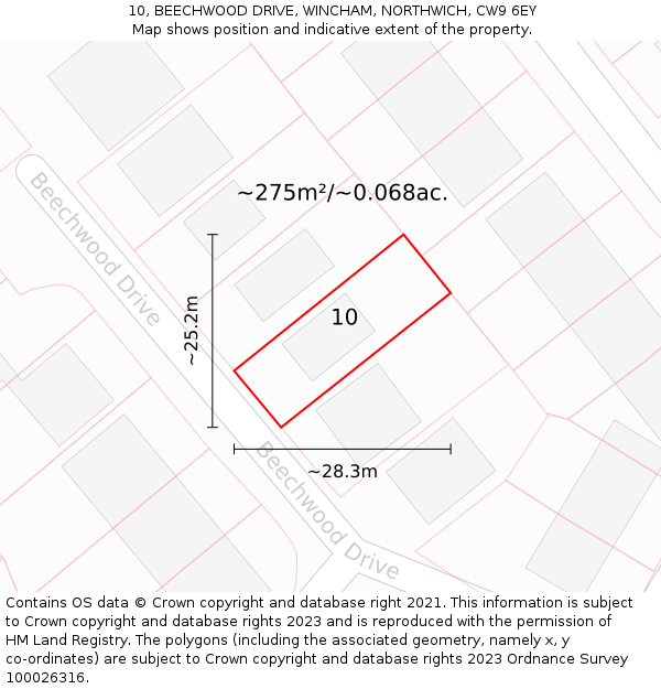 10, BEECHWOOD DRIVE, WINCHAM, NORTHWICH, CW9 6EY: Plot and title map