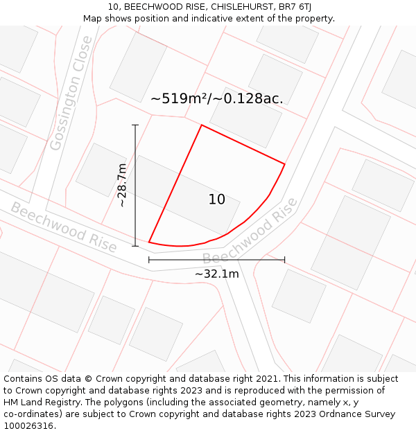 10, BEECHWOOD RISE, CHISLEHURST, BR7 6TJ: Plot and title map