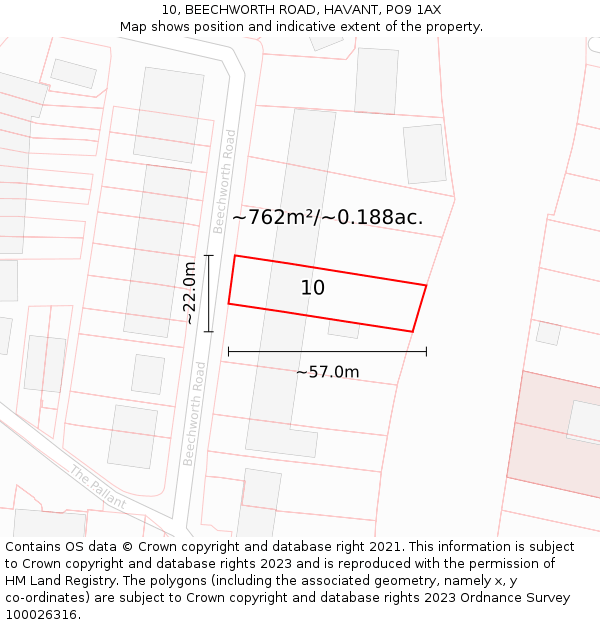 10, BEECHWORTH ROAD, HAVANT, PO9 1AX: Plot and title map