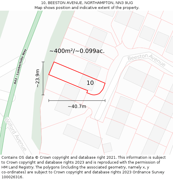 10, BEESTON AVENUE, NORTHAMPTON, NN3 9UG: Plot and title map