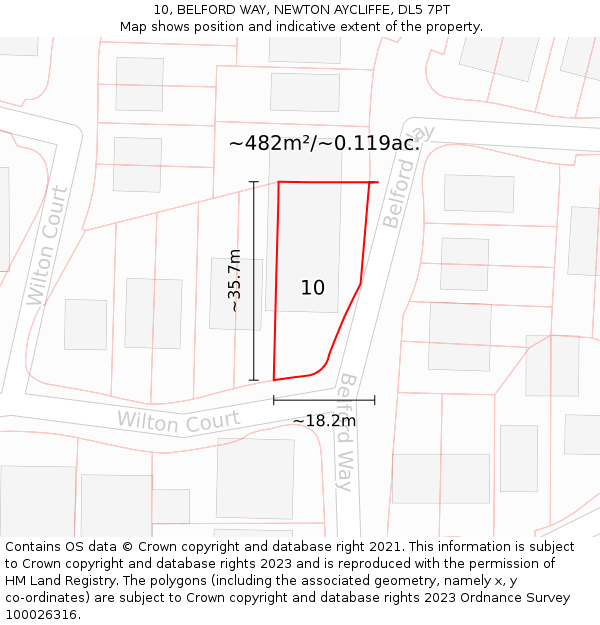 10, BELFORD WAY, NEWTON AYCLIFFE, DL5 7PT: Plot and title map