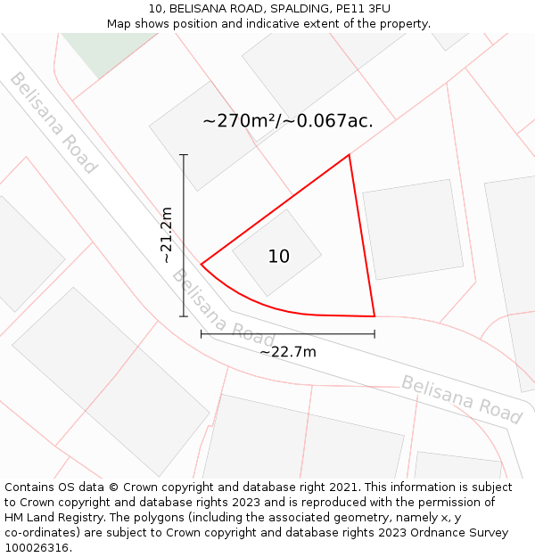 10, BELISANA ROAD, SPALDING, PE11 3FU: Plot and title map