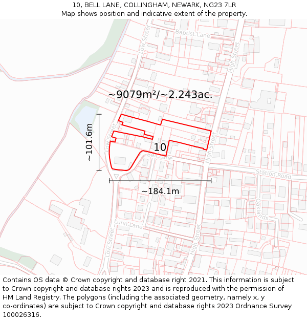 10, BELL LANE, COLLINGHAM, NEWARK, NG23 7LR: Plot and title map