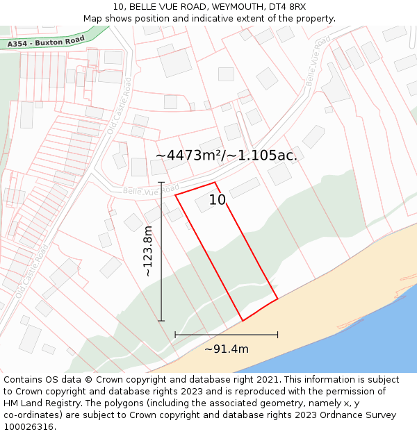 10, BELLE VUE ROAD, WEYMOUTH, DT4 8RX: Plot and title map