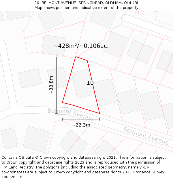 10, BELMONT AVENUE, SPRINGHEAD, OLDHAM, OL4 4RL: Plot and title map