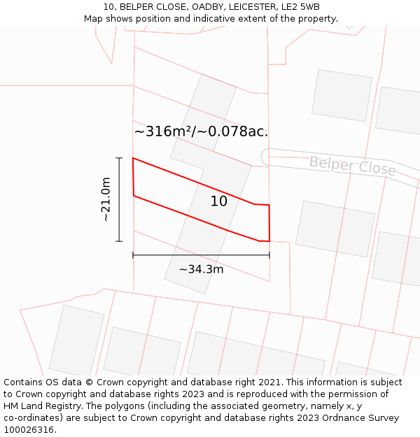 10, BELPER CLOSE, OADBY, LEICESTER, LE2 5WB: Plot and title map