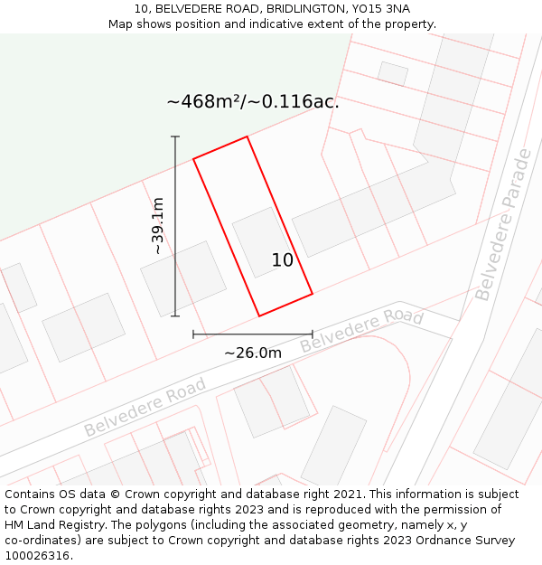 10, BELVEDERE ROAD, BRIDLINGTON, YO15 3NA: Plot and title map