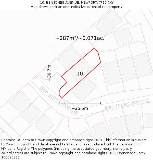 10, BEN JONES AVENUE, NEWPORT, TF10 7XY: Plot and title map