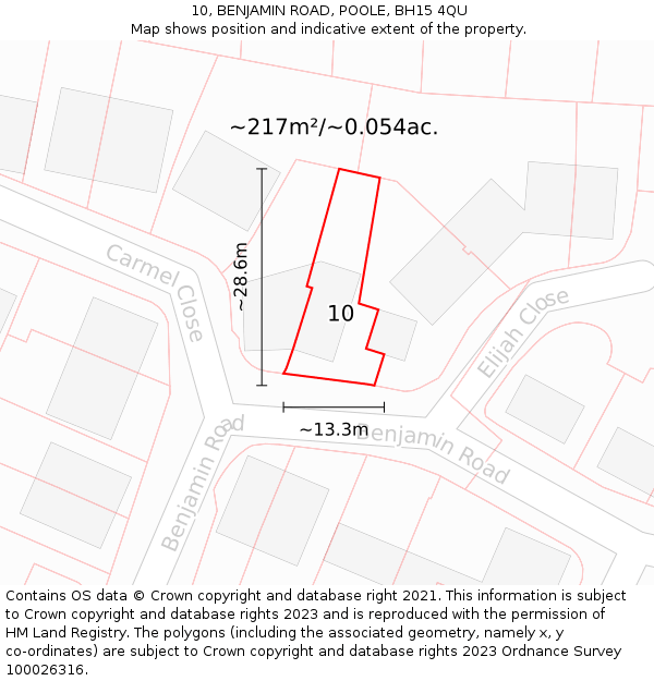 10, BENJAMIN ROAD, POOLE, BH15 4QU: Plot and title map