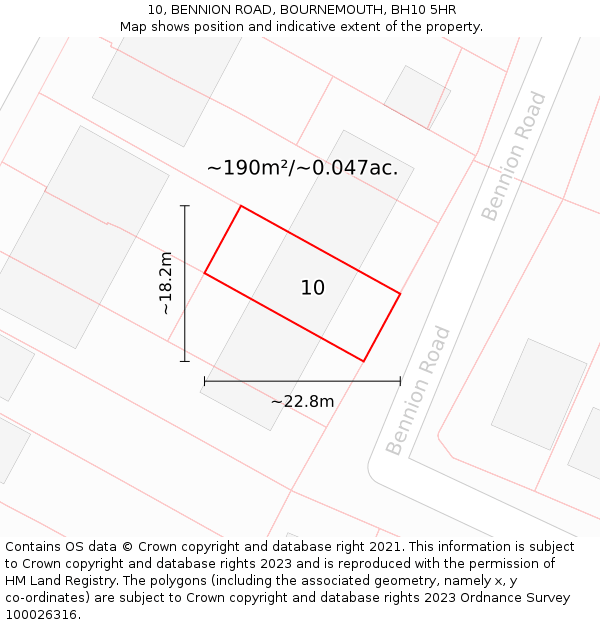 10, BENNION ROAD, BOURNEMOUTH, BH10 5HR: Plot and title map