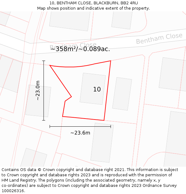 10, BENTHAM CLOSE, BLACKBURN, BB2 4RU: Plot and title map