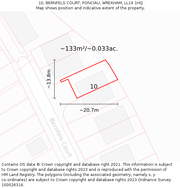 10, BERNFELS COURT, PONCIAU, WREXHAM, LL14 1HQ: Plot and title map