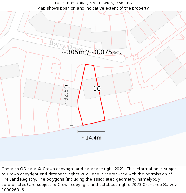 10, BERRY DRIVE, SMETHWICK, B66 1RN: Plot and title map