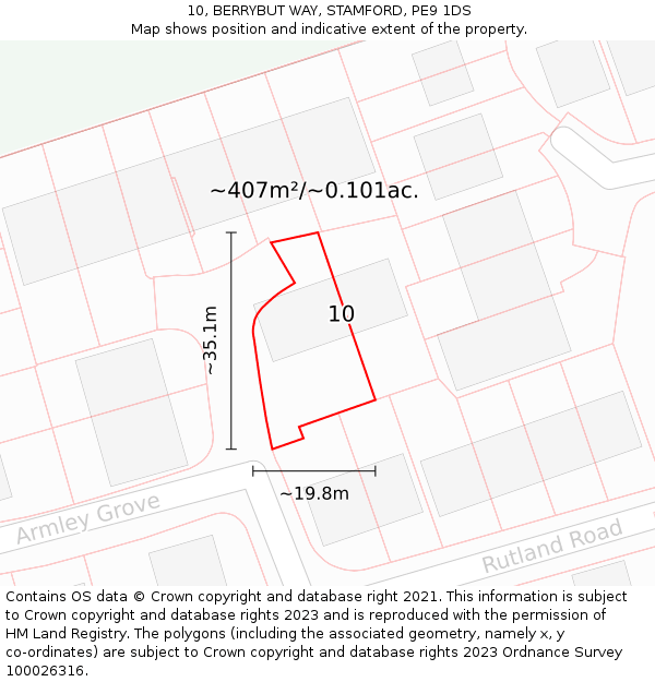 10, BERRYBUT WAY, STAMFORD, PE9 1DS: Plot and title map