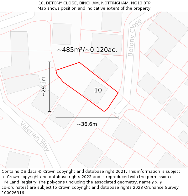 10, BETONY CLOSE, BINGHAM, NOTTINGHAM, NG13 8TP: Plot and title map