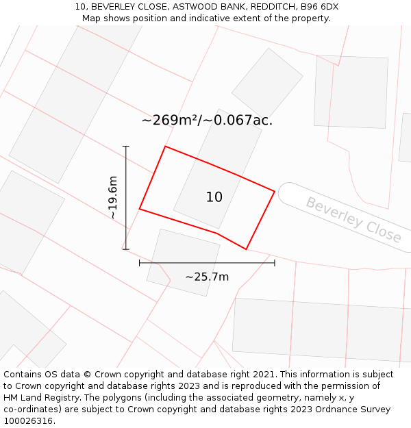 10, BEVERLEY CLOSE, ASTWOOD BANK, REDDITCH, B96 6DX: Plot and title map