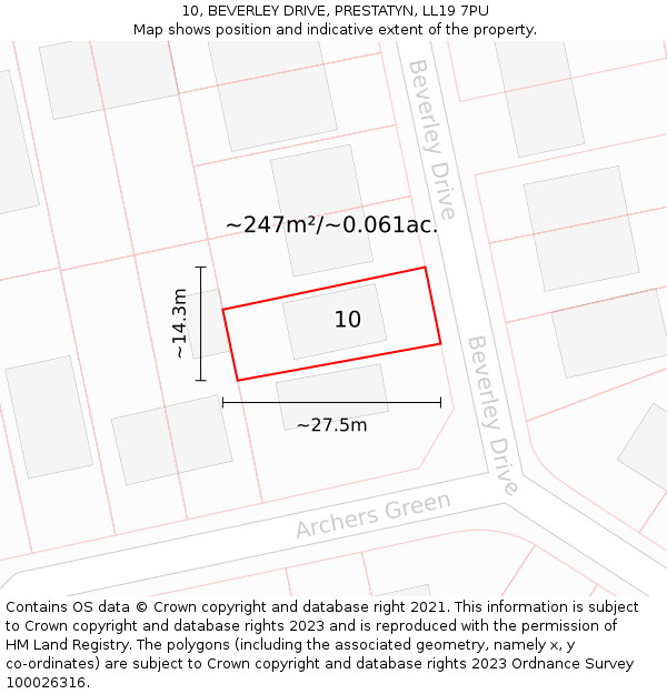 10, BEVERLEY DRIVE, PRESTATYN, LL19 7PU: Plot and title map