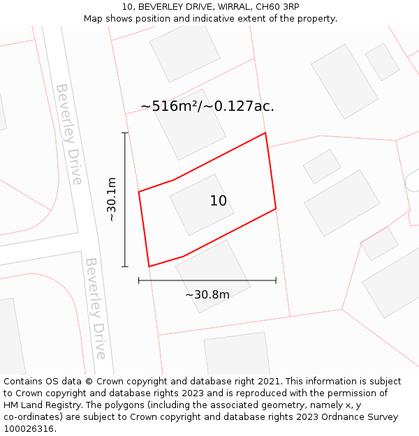 10, BEVERLEY DRIVE, WIRRAL, CH60 3RP: Plot and title map