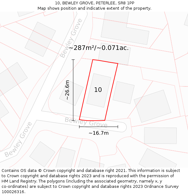 10, BEWLEY GROVE, PETERLEE, SR8 1PP: Plot and title map