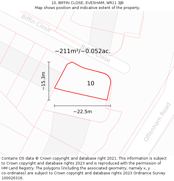 10, BIFFIN CLOSE, EVESHAM, WR11 3JB: Plot and title map