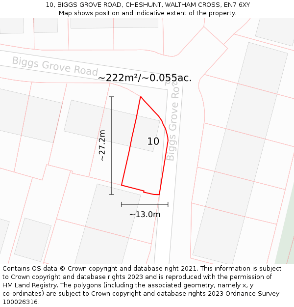 10, BIGGS GROVE ROAD, CHESHUNT, WALTHAM CROSS, EN7 6XY: Plot and title map