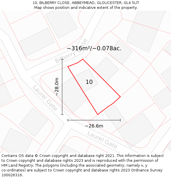 10, BILBERRY CLOSE, ABBEYMEAD, GLOUCESTER, GL4 5UT: Plot and title map