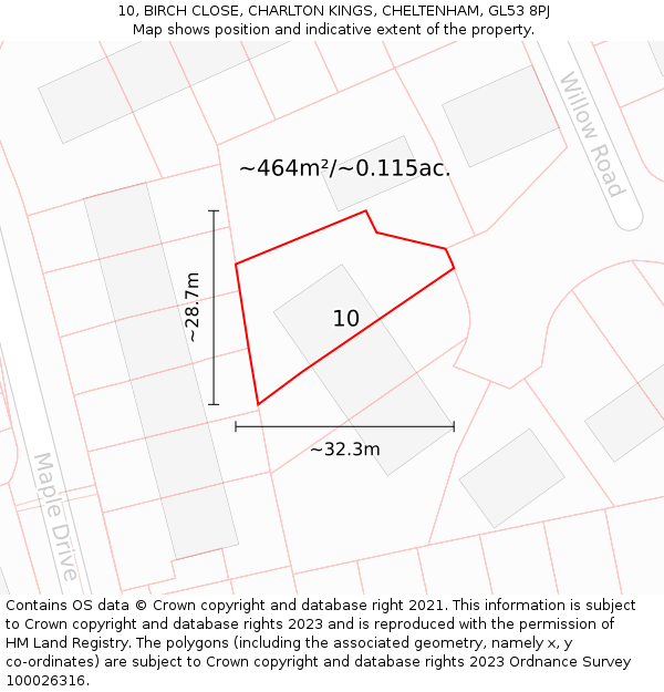 10, BIRCH CLOSE, CHARLTON KINGS, CHELTENHAM, GL53 8PJ: Plot and title map