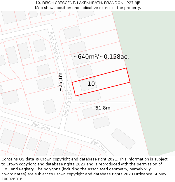 10, BIRCH CRESCENT, LAKENHEATH, BRANDON, IP27 9JR: Plot and title map